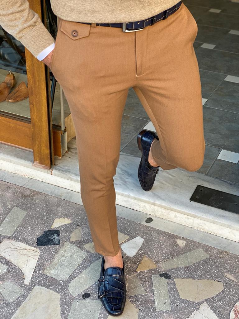 Men’s Slim Fit Camel Dress Trousers - Image 7