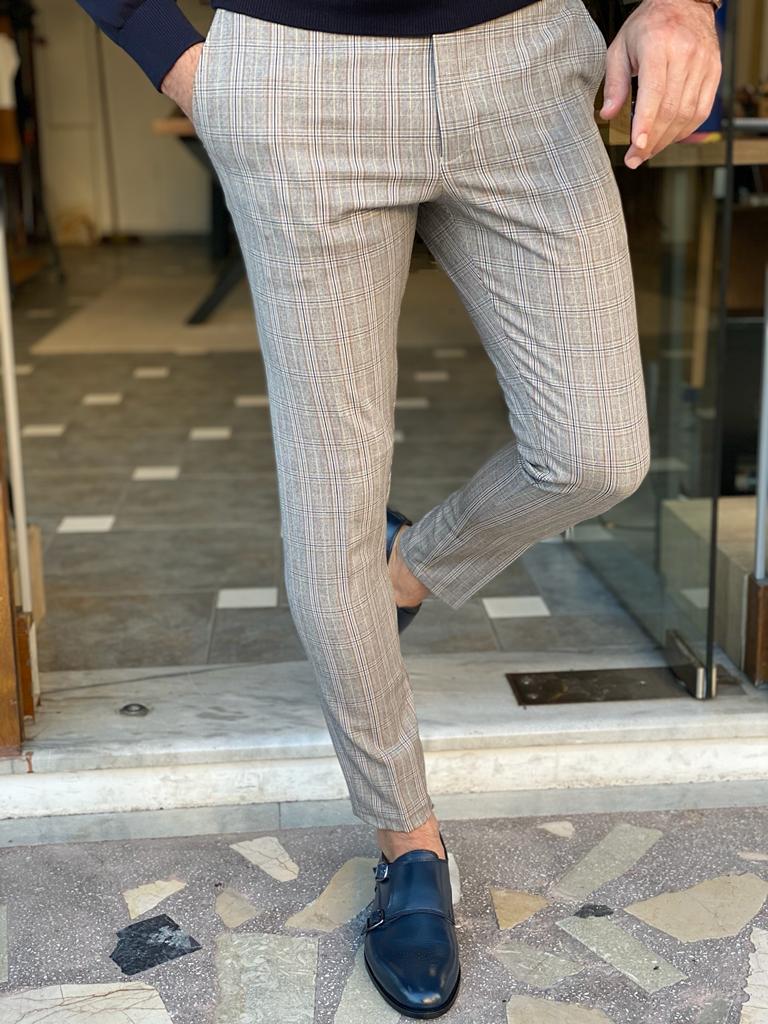 Westeros Striped Camel Slim Fit Trousers. - Image 3