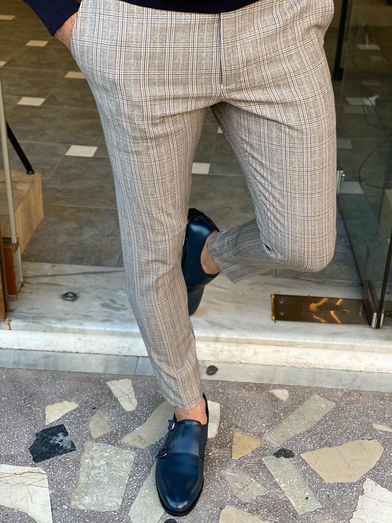Westeros Striped Camel Slim Fit Trousers. - Image 6