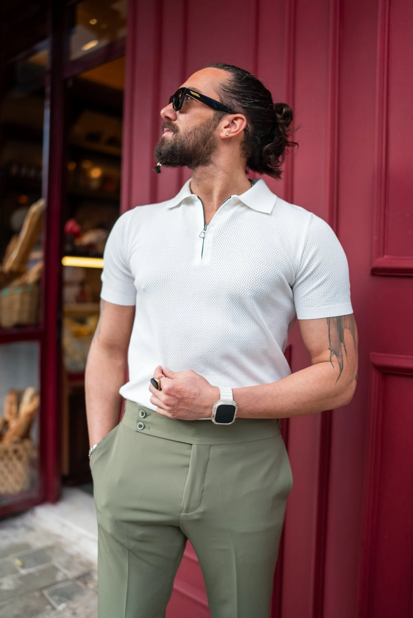 Volta Zippered Collar White T-Shirt - Image 3